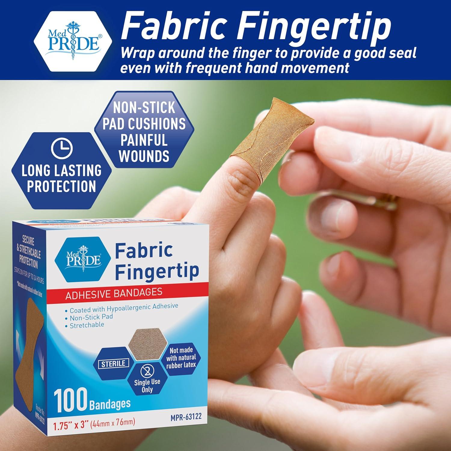 imageMED PRIDE Sterile Fingertip Fabric Bandages 175in X 3in Hypoallergenic Adhesive LatexFree 100 Count