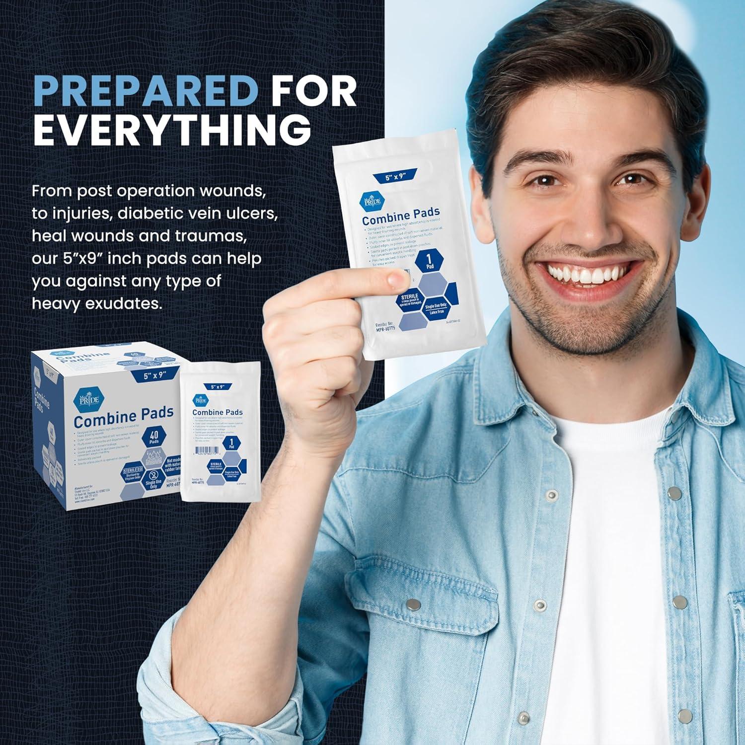 imageMED PRIDE Sterile Gauze Abd Pads 5 X 9 in Extra Thick ampamp Absorbent Nonstick Individually Wrapped Wound Dressings for Heavy Leakage 40 20 Count Pack of 140