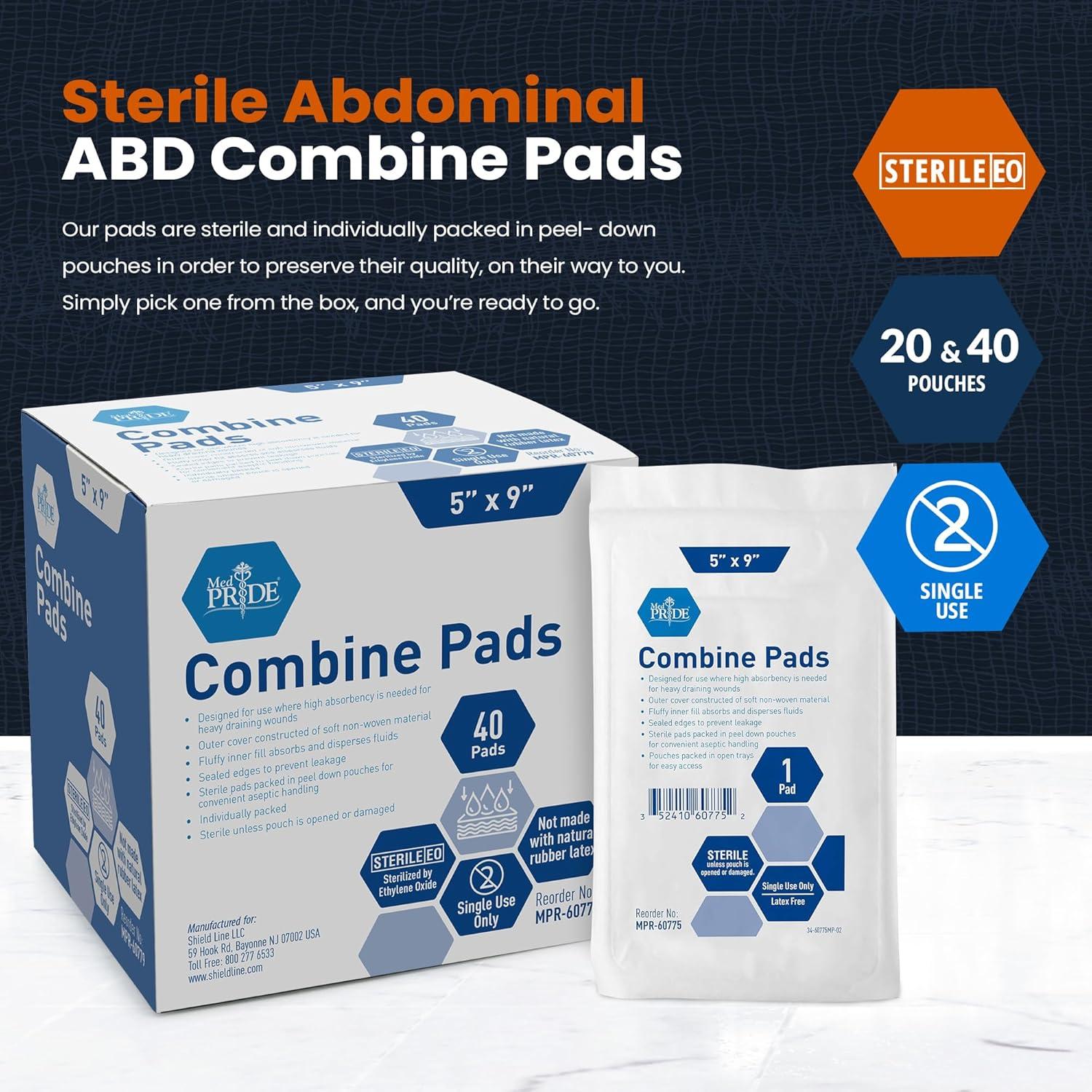 imageMED PRIDE Sterile Gauze Abd Pads 5 X 9 in Extra Thick ampamp Absorbent Nonstick Individually Wrapped Wound Dressings for Heavy Leakage 40 20 Count Pack of 140