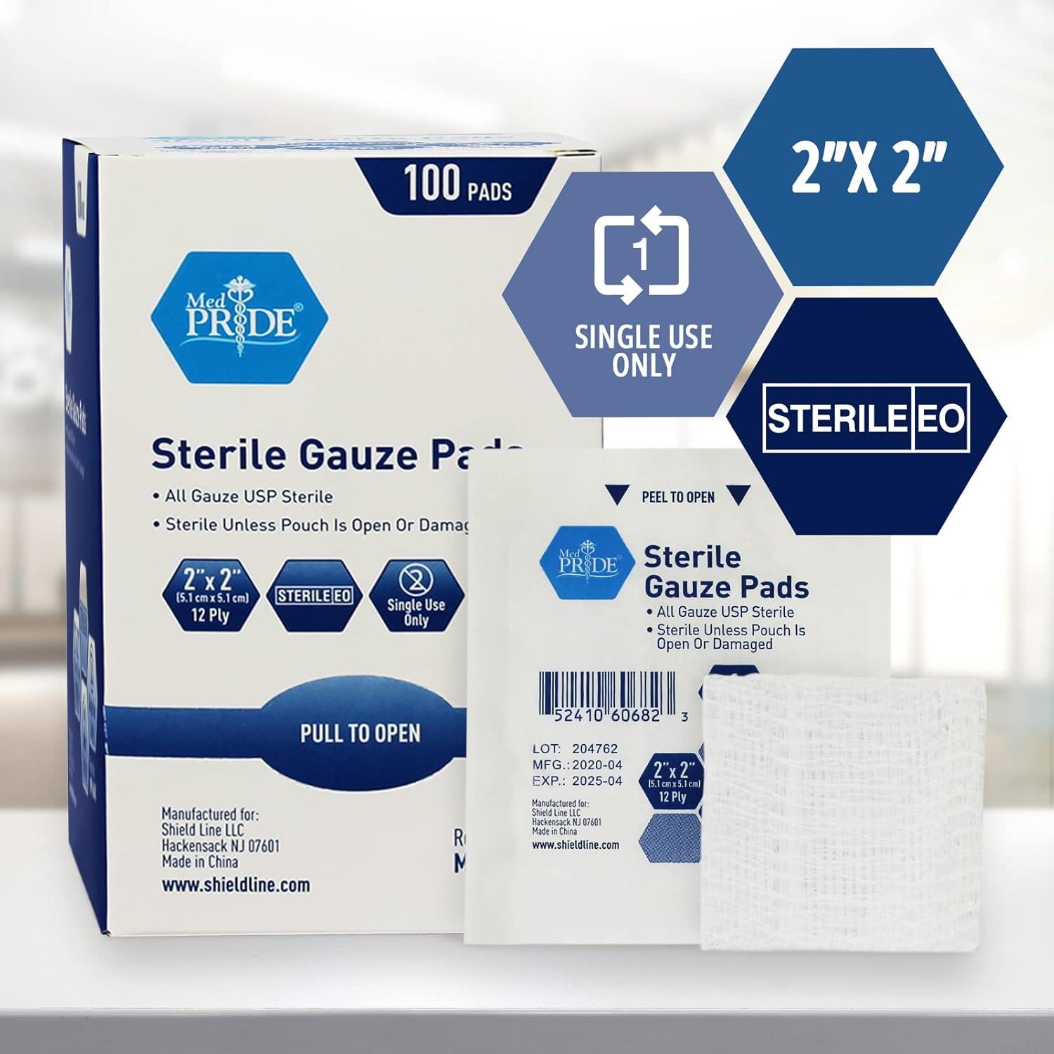 imageMED PRIDE Sterile Gauze Dressing Pads Individually Wrapped Nonstick 12Ply Cotton Highly Absorbent for Wound Care 4x4 Inch Pack of 1002x2 Inch Pack of 100