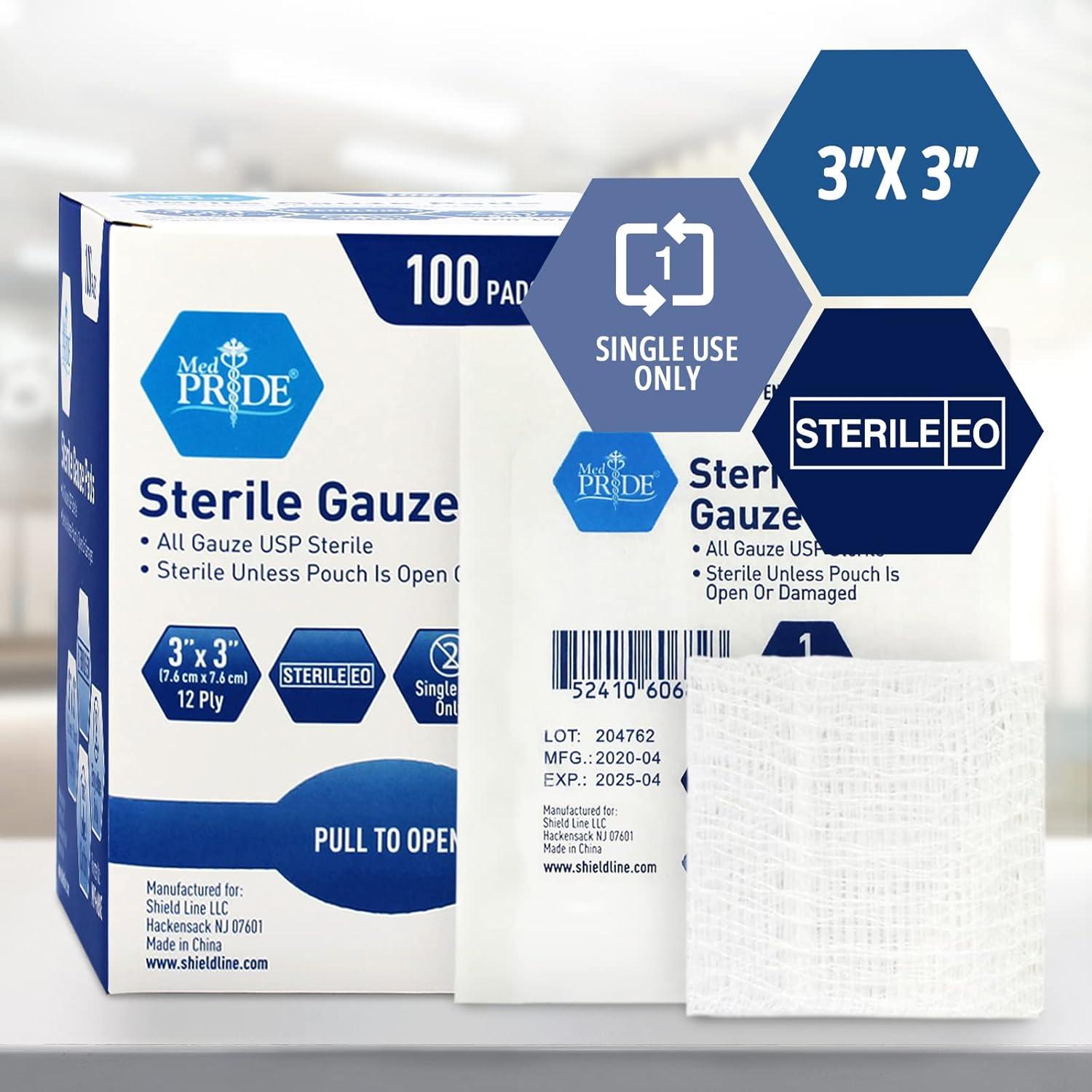 imageMED PRIDE Sterile Gauze Dressing Pads Individually Wrapped Nonstick 12Ply Cotton Highly Absorbent for Wound Care 4x4 Inch Pack of 1003x3 Inch Pack of 100