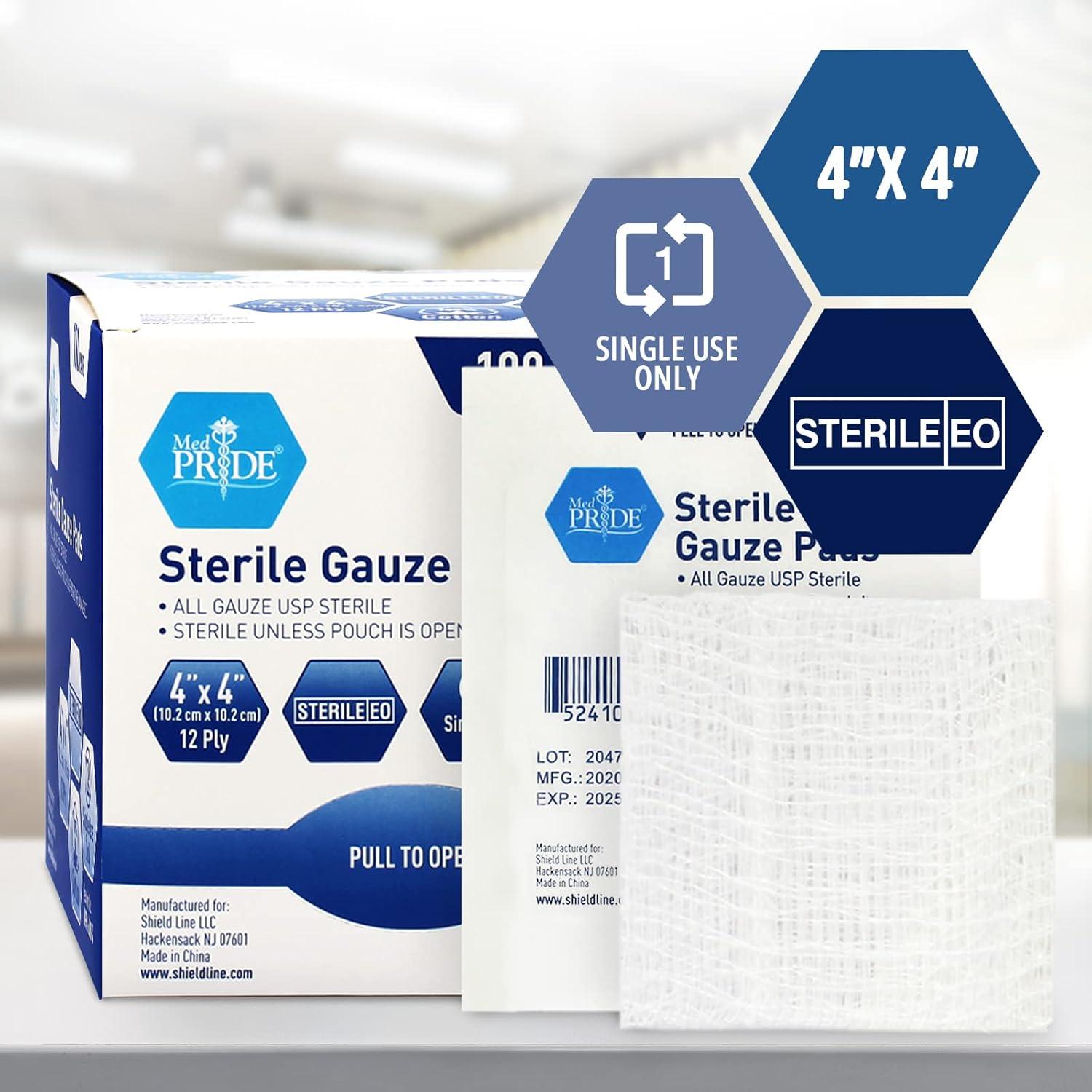imageMED PRIDE Sterile Gauze Dressing Pads Individually Wrapped Nonstick 12Ply Cotton Highly Absorbent for Wound Care 4x4 Inch Pack of 1004x4 Inch Pack of 100