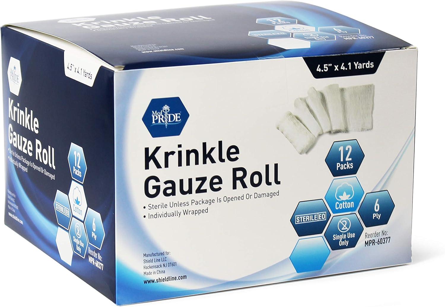 imageMED PRIDE Sterile Krinkle Gauze 6 Rolls 45 x 41 Yards Rolls  Cotton Wound Dressing Sterile Wraps  6Ply Highly Absorbent First Aid Gauzes  Medical Individually Wrapped Mesh Bandage Gauzes12
