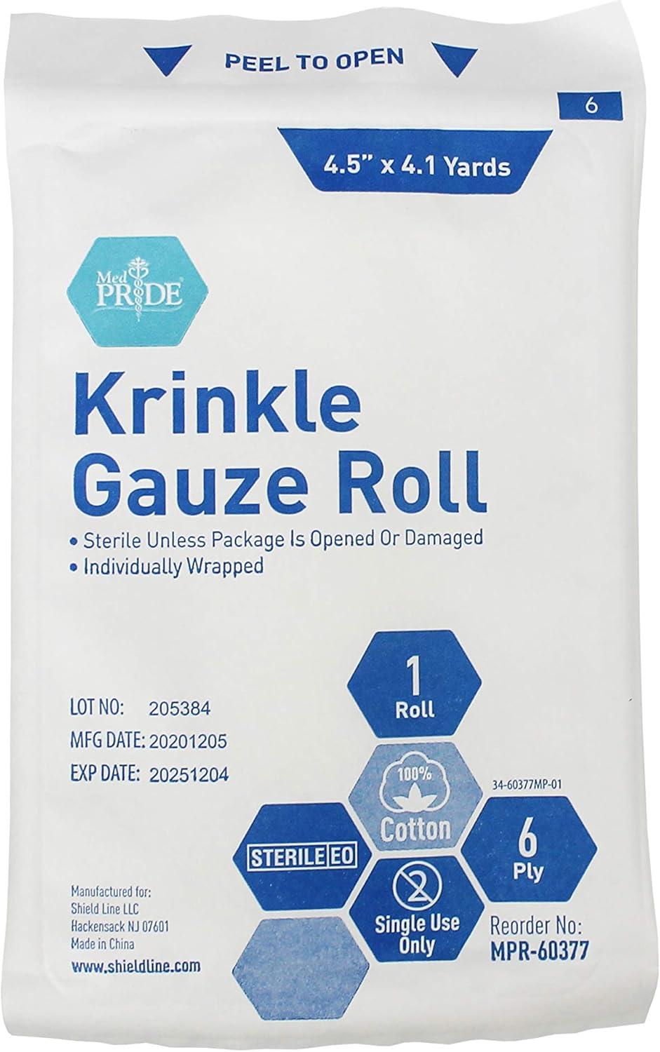 imageMED PRIDE Sterile Krinkle Gauze 6 Rolls 45 x 41 Yards Rolls  Cotton Wound Dressing Sterile Wraps  6Ply Highly Absorbent First Aid Gauzes  Medical Individually Wrapped Mesh Bandage Gauzes12