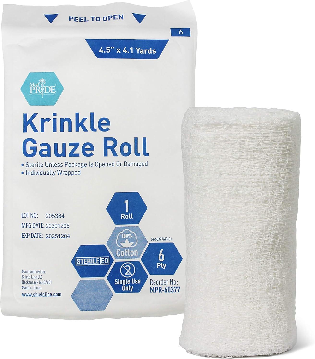 imageMED PRIDE Sterile Krinkle Gauze 6 Rolls 45 x 41 Yards Rolls  Cotton Wound Dressing Sterile Wraps  6Ply Highly Absorbent First Aid Gauzes  Medical Individually Wrapped Mesh Bandage Gauzes12