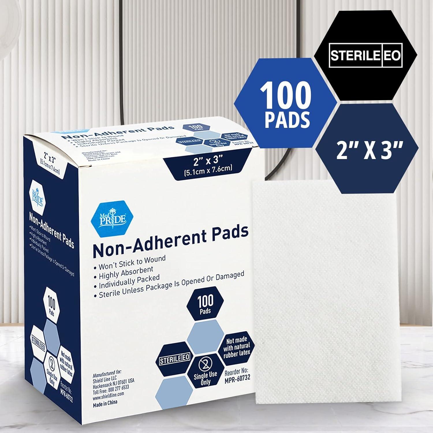imageMED PRIDE Sterile Nonstick Pads for Wound Care Absorbent NonAdherent Painless Removal Individually Wrapped 3x8 Inch Pack of 502x3 Inch Pack of 100