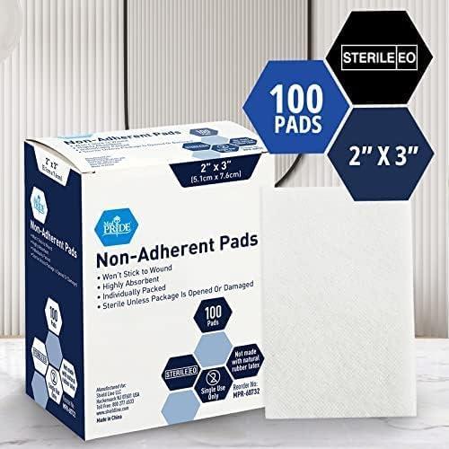 imageMED PRIDE Sterile Nonstick Pads for Wound Care Absorbent NonAdherent Painless Removal Individually Wrapped 3x8 Inch Pack of 502x3 Inch Pack of 100