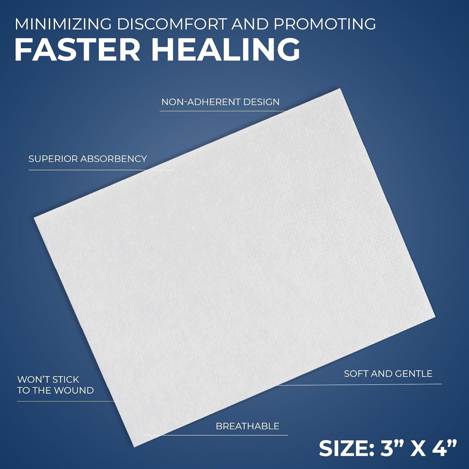 imageMED PRIDE Sterile Nonstick Pads for Wound Care Absorbent NonAdherent Painless Removal Individually Wrapped 3x8 Inch Pack of 503x4 Inch Pack of 100