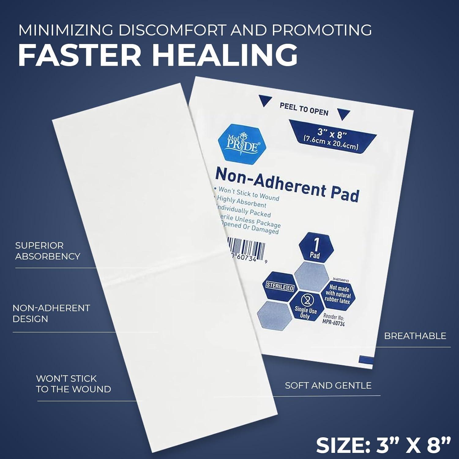 imageMED PRIDE Sterile Nonstick Pads for Wound Care Absorbent NonAdherent Painless Removal Individually Wrapped 3x8 Inch Pack of 503x8 Inch Pack of 50