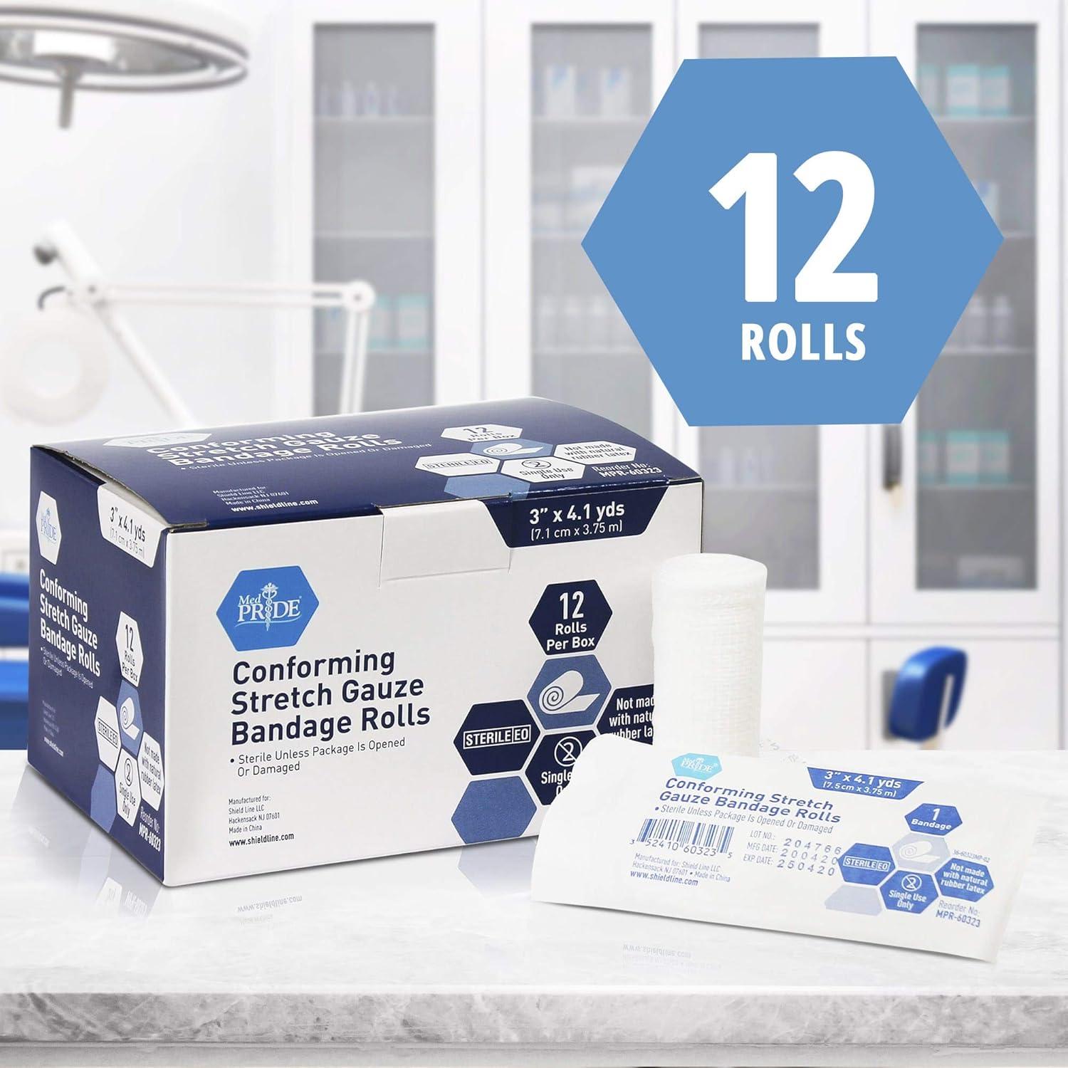 imageMED PRIDE Sterile Stretch Gauze Roll LatexFree NonAdherent Roller Bandage for Wound Care Soft and Elastic 6x1476 Inch Pack of 63x1476 Inch Pack of 12