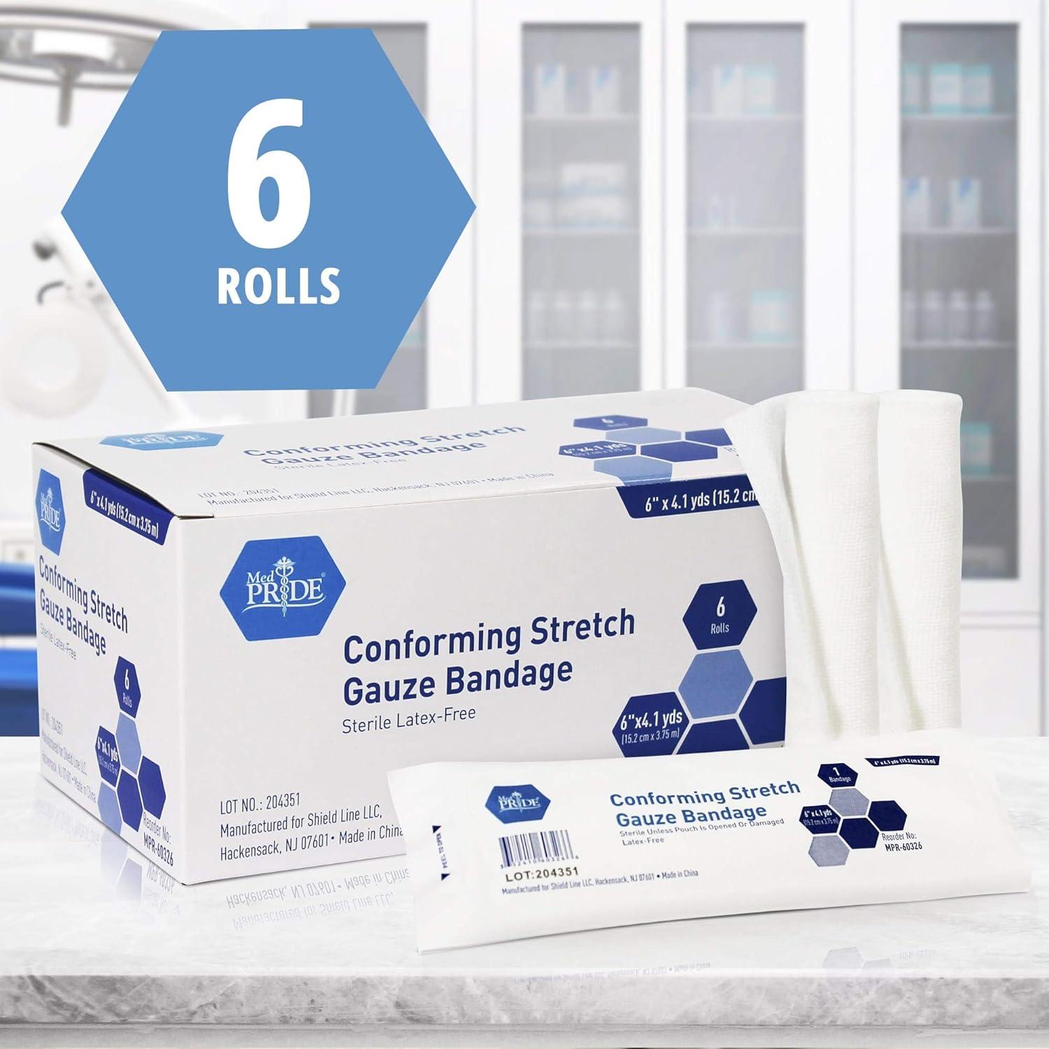 imageMED PRIDE Sterile Stretch Gauze Roll LatexFree NonAdherent Roller Bandage for Wound Care Soft and Elastic 6x1476 Inch Pack of 66x1476 Inch Pack of 6