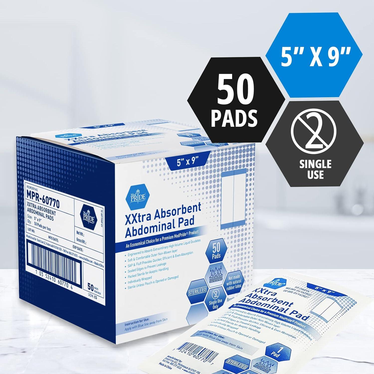 imageMED PRIDE Sterile XXtra Absorbent Abdominal Pads 50Pack  5x9 ABD Combine Individually Wrapped UltraAbsorbent LatexFree ampamp NonAdherent Surgical for Drainage Wound Dressing
