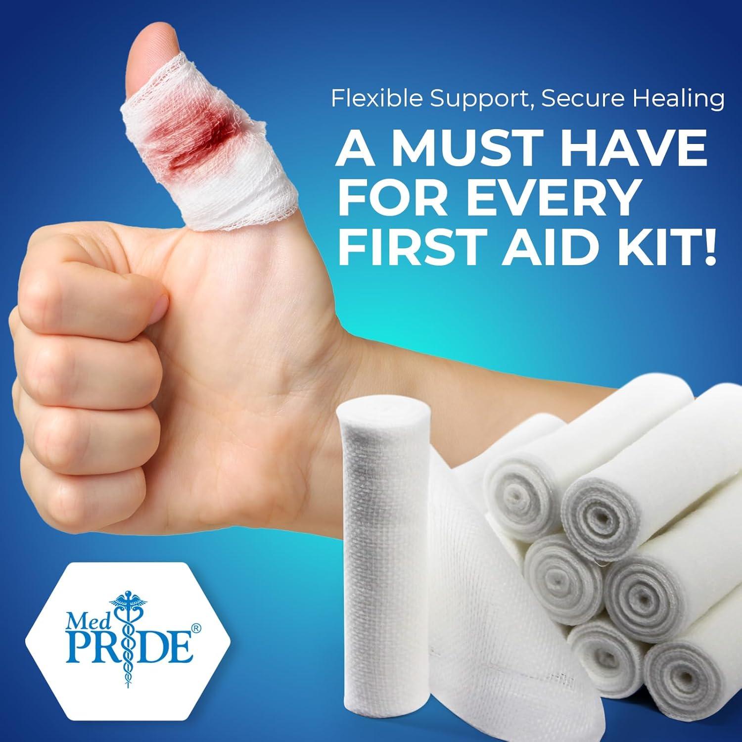 imageMED PRIDE Stretch Gauze Bandage Rolls 4in X 41 Yards Pack of 12 PreRolled Rolling Stretch Gauze for Wisdom Teeth Wounds Injuries