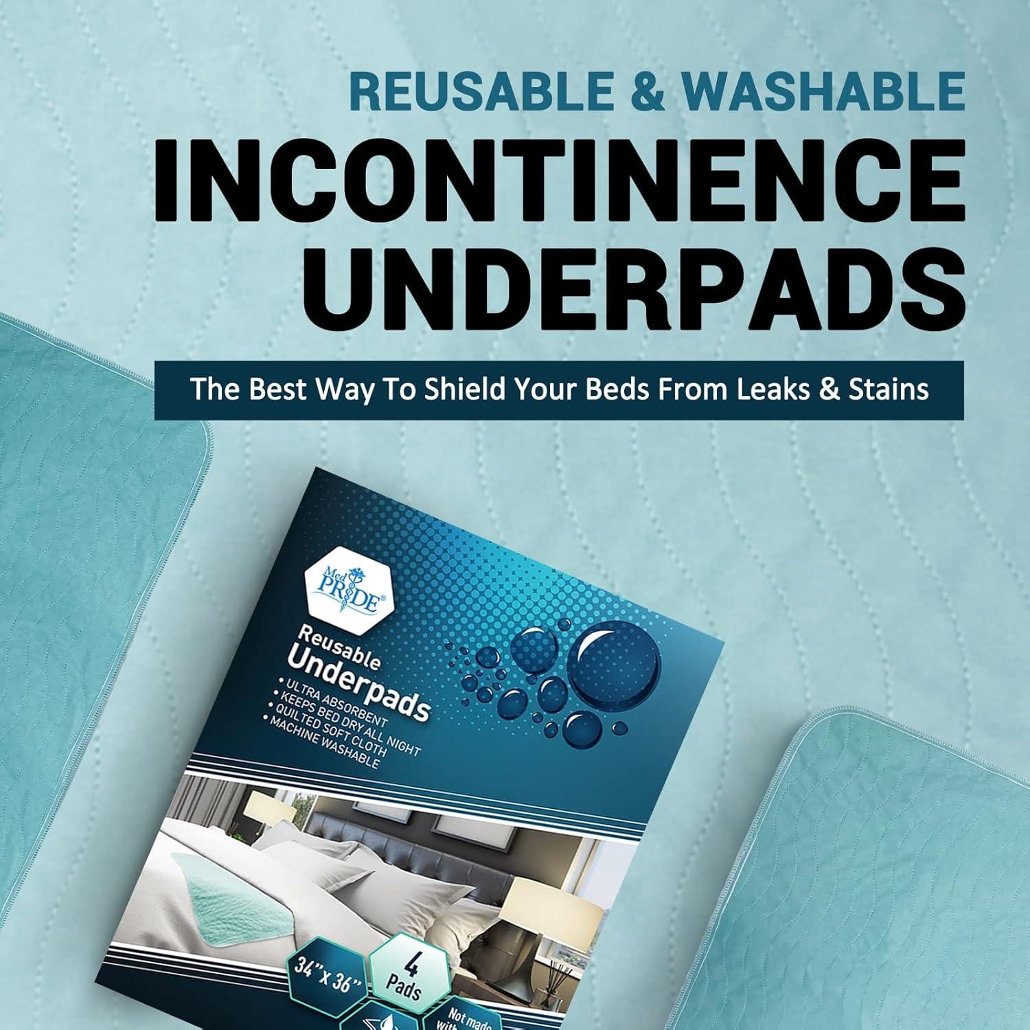imageMED PRIDE Washable Reusable Bed Pads for Incontinence Adults Women 34 X 36 in 4 Pack High Absorbency Leakproof Underpads