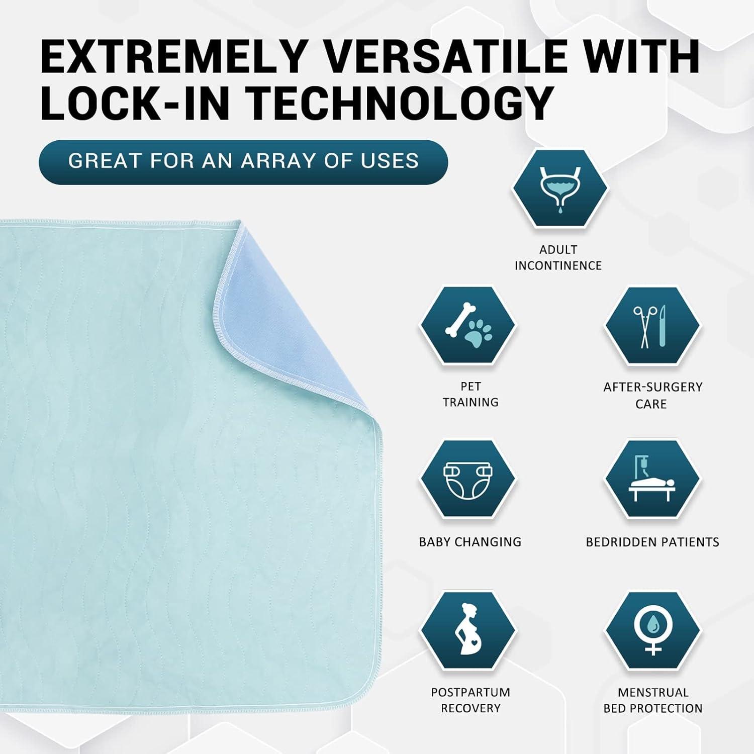 imageMED PRIDE Washable Reusable Bed Pads for Incontinence Adults Women 34 X 36 in 4 Pack High Absorbency Leakproof Underpads