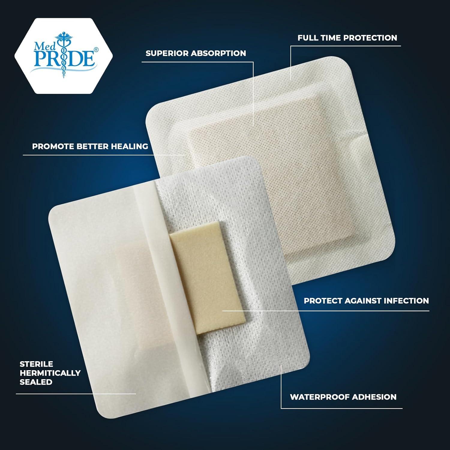 imageMED PRIDE Waterproof Silicone 6 X 6 Foam Wound Dressing 10Count Sterile Adhesive Border  Home or Emergency Healing Support  Partial or Shallow Drainage Coverage4x4 Inch Pack of 10