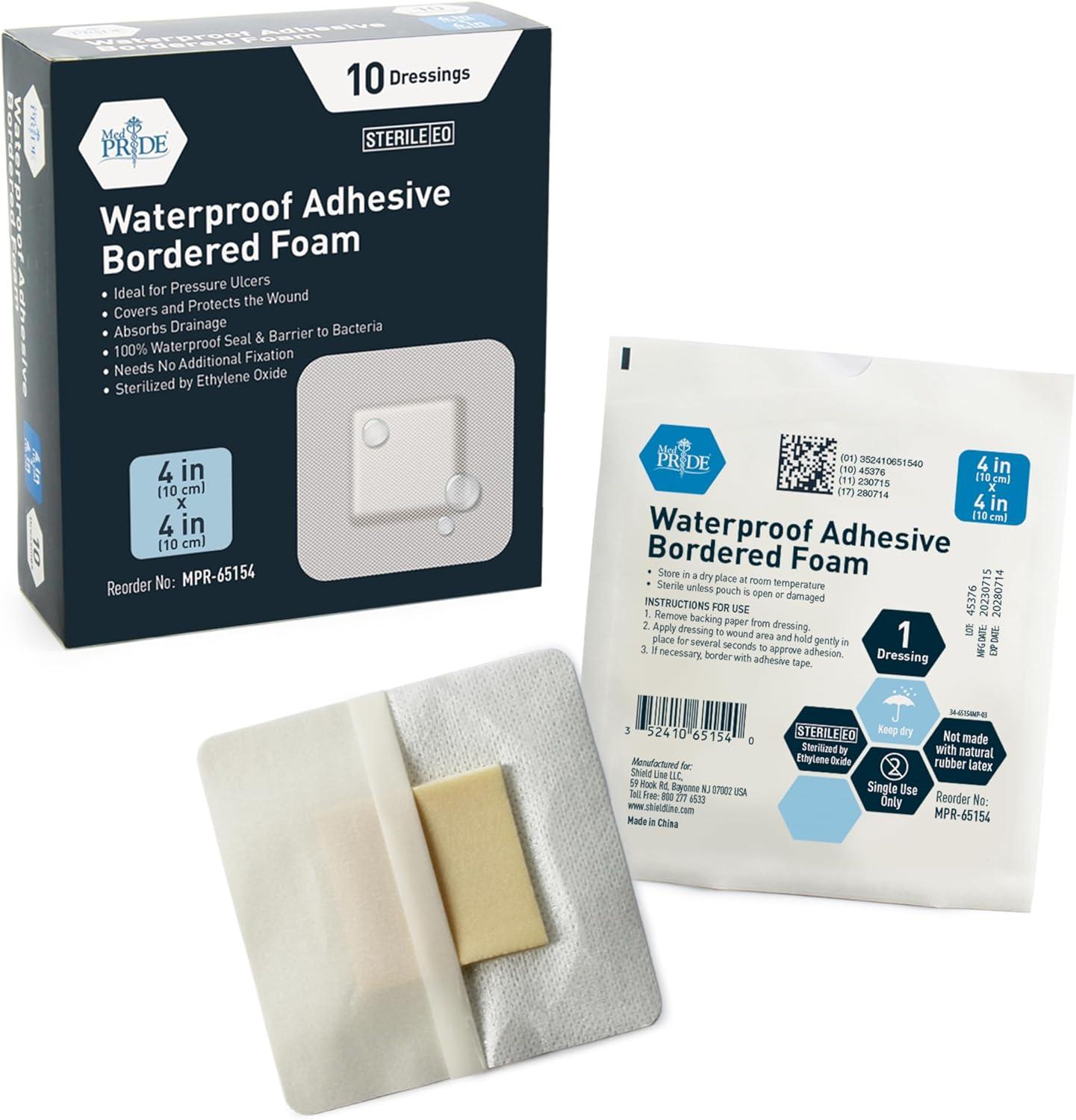 imageMED PRIDE Waterproof Silicone 6 X 6 Foam Wound Dressing 10Count Sterile Adhesive Border  Home or Emergency Healing Support  Partial or Shallow Drainage Coverage4x4 Inch Pack of 10