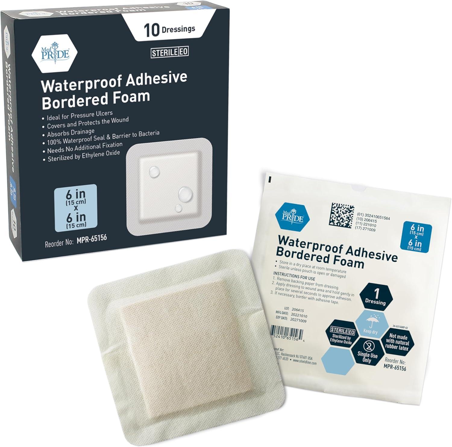 imageMED PRIDE Waterproof Silicone 6 X 6 Foam Wound Dressing 10Count Sterile Adhesive Border  Home or Emergency Healing Support  Partial or Shallow Drainage Coverage6X6 Inch Pack of 10