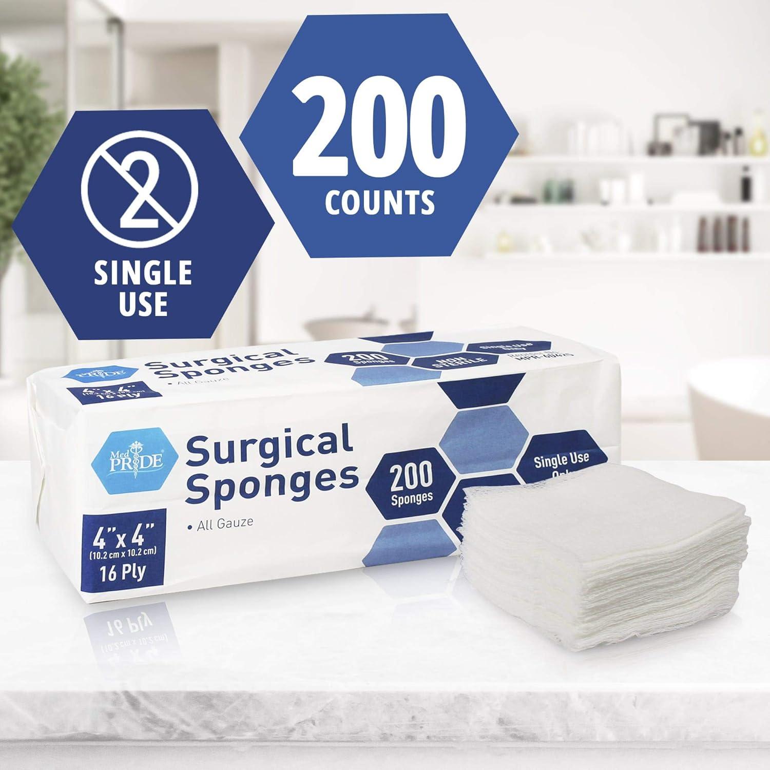 imageMedpride Surgical Sponges 2 x 2 200 Pack  Gauze Pads Non sterile  First Aid Wound Care Dressing Sponge  nWoven Medical NonAdherent Mesh Bandages  Absorbent for Injuries  4 Ply4x4 Inch Pack of 200