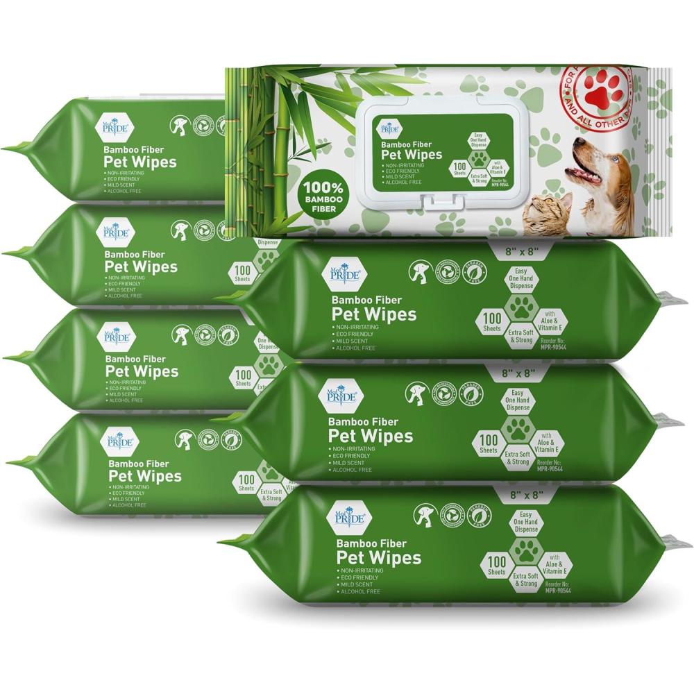 imageMED PRIDE 100 Bamboo Fiber Doggie Cleaning XL  Dog ampamp Cat Cleaning Wipes with Aloe Vera  Alcohol ampamp ParabenFree  8x8 Hypoallergenic Deodorizing Grooming Wipes  4 Packs 400 CountCase of 8 packs 800 wipes