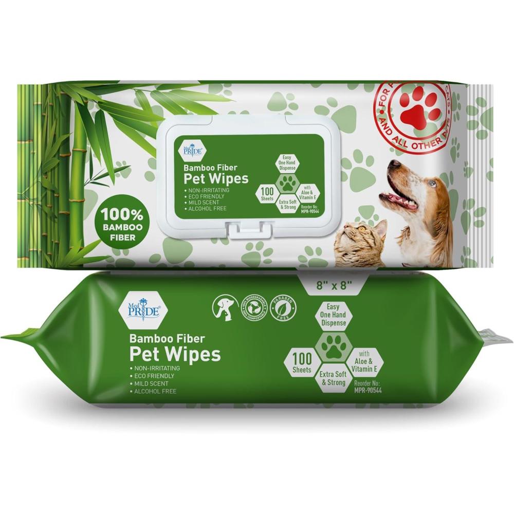 imageMED PRIDE 100 Bamboo Fiber Doggie Cleaning XL  Dog ampamp Cat Cleaning Wipes with Aloe Vera  Alcohol ampamp ParabenFree  8x8 Hypoallergenic Deodorizing Grooming Wipes  4 Packs 400 CountPack of 100 wipes