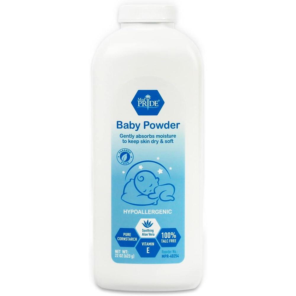 imageMED PRIDE Babypower Baby Powder 22oz 100 TalcFree with Aloe Vera ampamp Vitamin E Hypoallergenic Cornstarch for Diaper Rash Moisture Protection ParabenFree