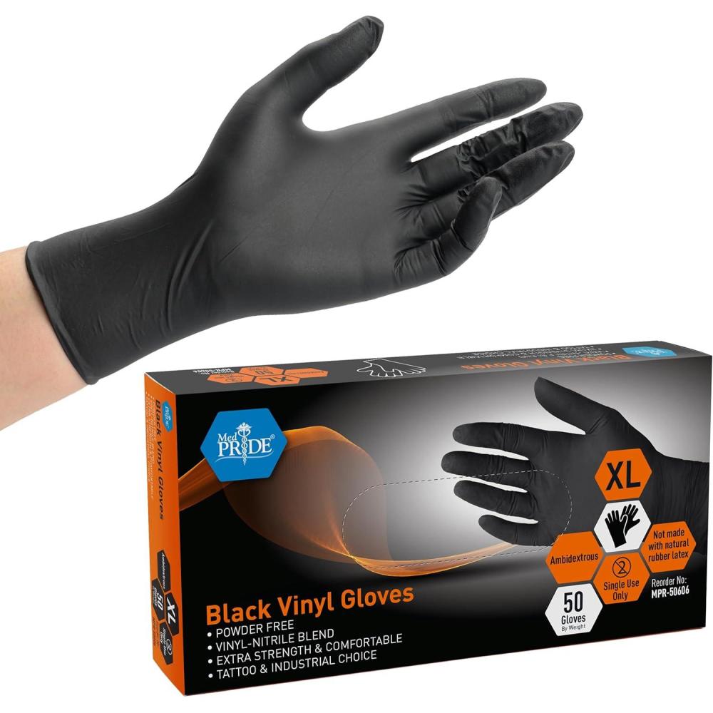 imageMED PRIDE Extra Strength Black Vinyl Disposable Gloves Powder ampamp LatexFree For Surgical Tattoo Artist Food Prep Use50