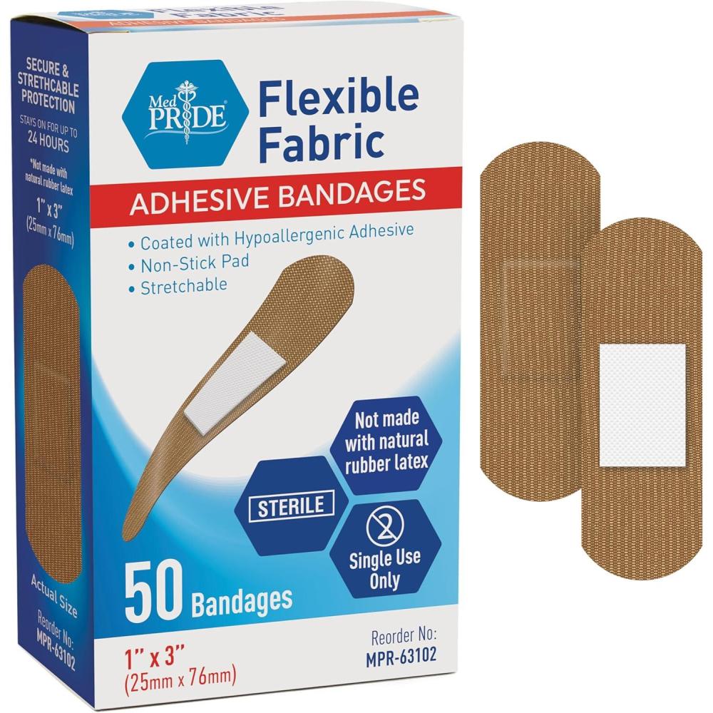 imageMED PRIDE Hypoallergenic Latex Free Fabric Adhesive Bandages Nonstick Pad Sterile Individually Wrapped 1 x 3  100 Count1 x 3  100 Count