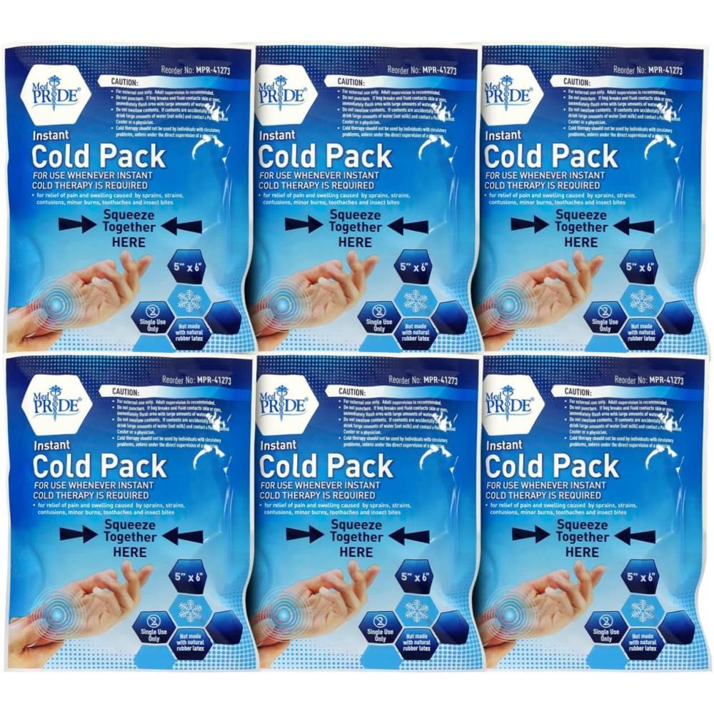 imageMED PRIDE Instant Ice Bags for Injuries Disposable First Aid Cold Compress Swelling Pain Relief Sprains Toothache 5x6 Inch Pack of 24 Clear6 Count Pack of 1