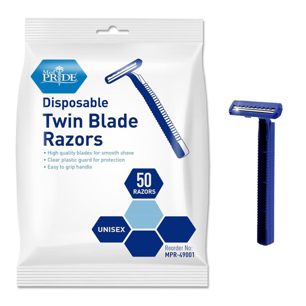imageMED PRIDE Medical Razor Double Edge Shaver Medpride Disposable Razors  50Pack Twin Blades ampamp Easy Grip For Max Control ampamp Smoothness Unisex Smooth ampamp Comfortable Shaving Care for Men ampamp WomenBlue