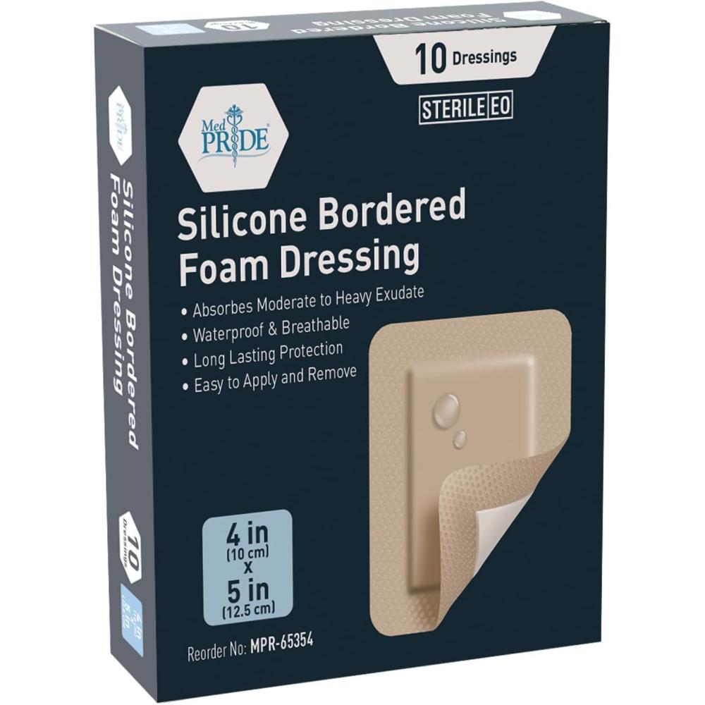 imageMED PRIDE Silicone Bordered Foam Dressings for Wound Care Bed Sore Bandages Adhesive Sterile Pain Removal 4x5 Inch Pack of 104x5 Inch Pack of 10