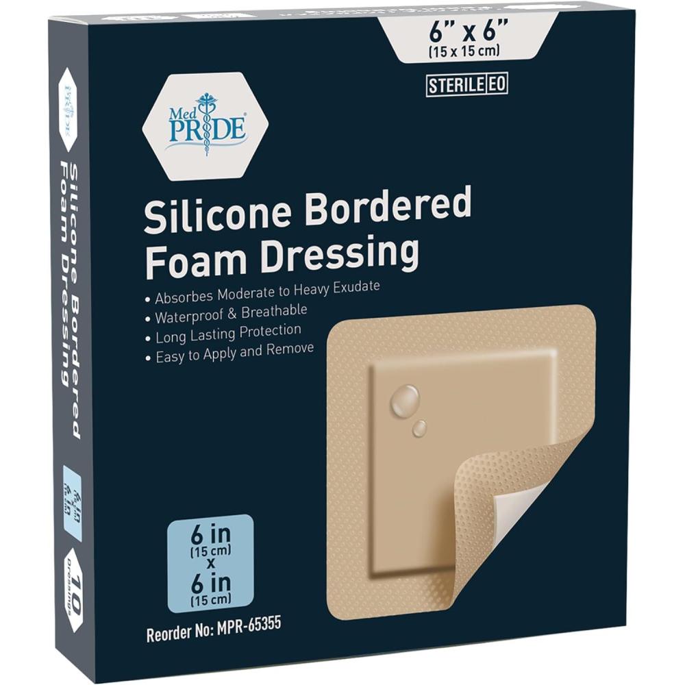 imageMED PRIDE Silicone Bordered Foam Dressings for Wound Care Bed Sore Bandages Adhesive Sterile Pain Removal 4x5 Inch Pack of 106x6 Inch Pack of 10
