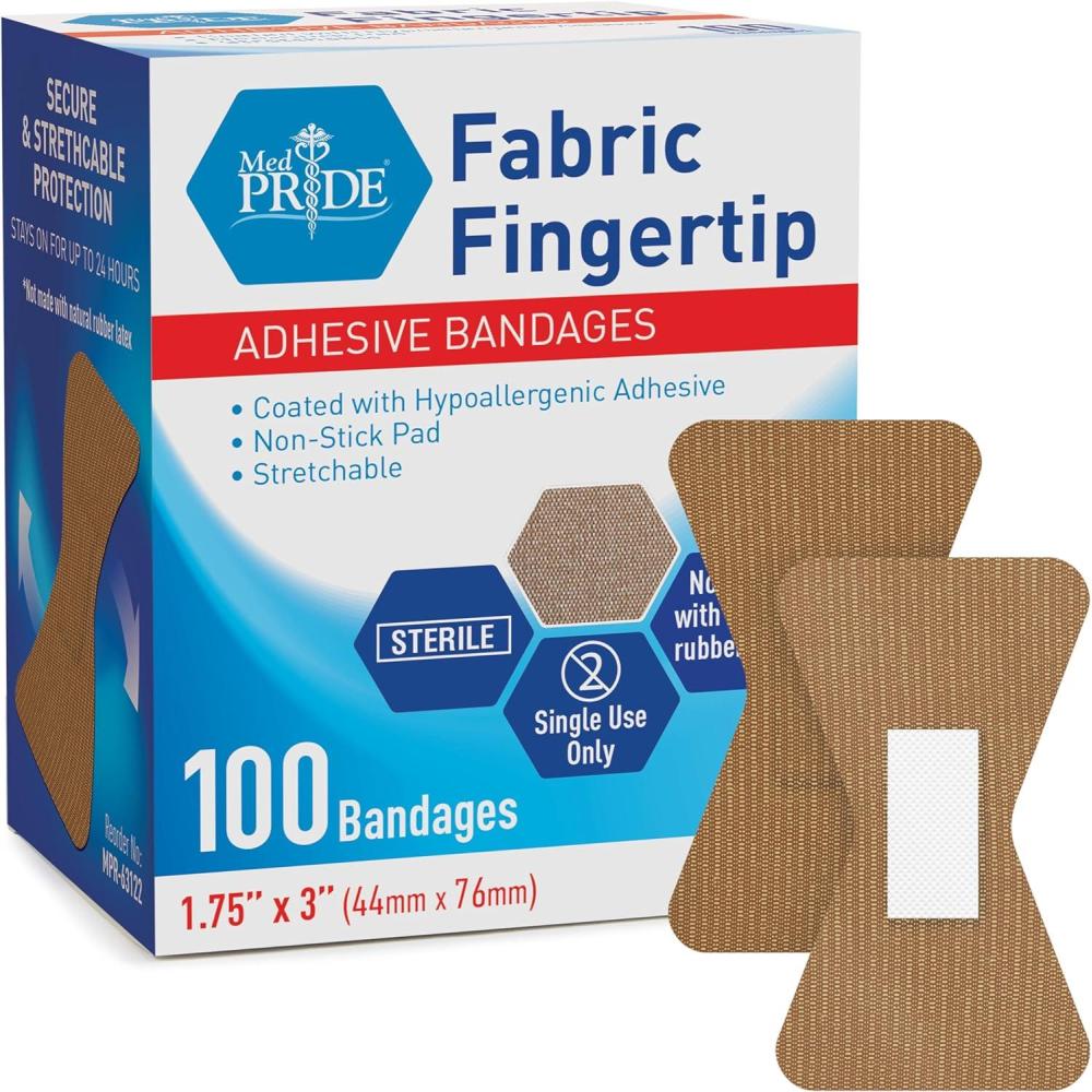 imageMED PRIDE Sterile Fingertip Fabric Bandages 175in X 3in Hypoallergenic Adhesive LatexFree 100 Count