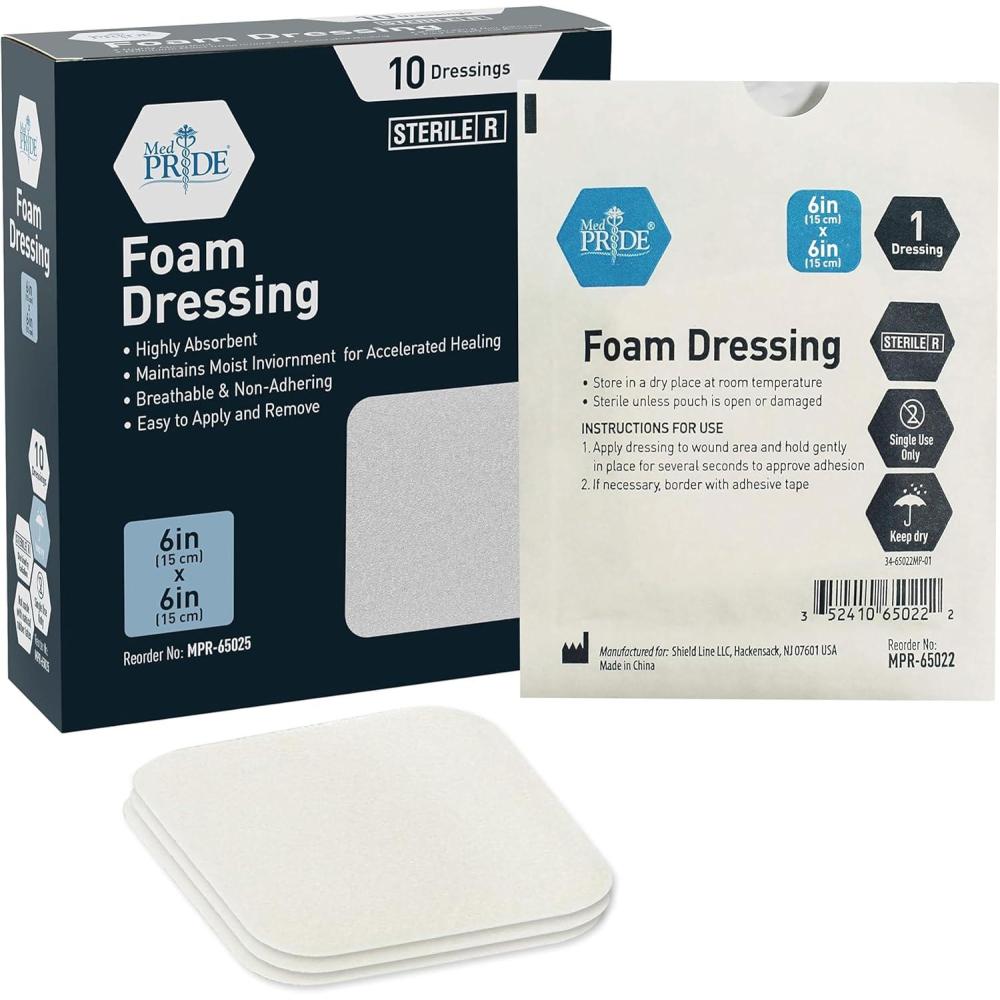 imageMED PRIDE Sterile NonAdhesive Foam Wound Dressings Highly Absorbent Soft Waterproof Flexible for Hard Areas 6X6 Inch Pack of 106X6 Inch Pack of 10