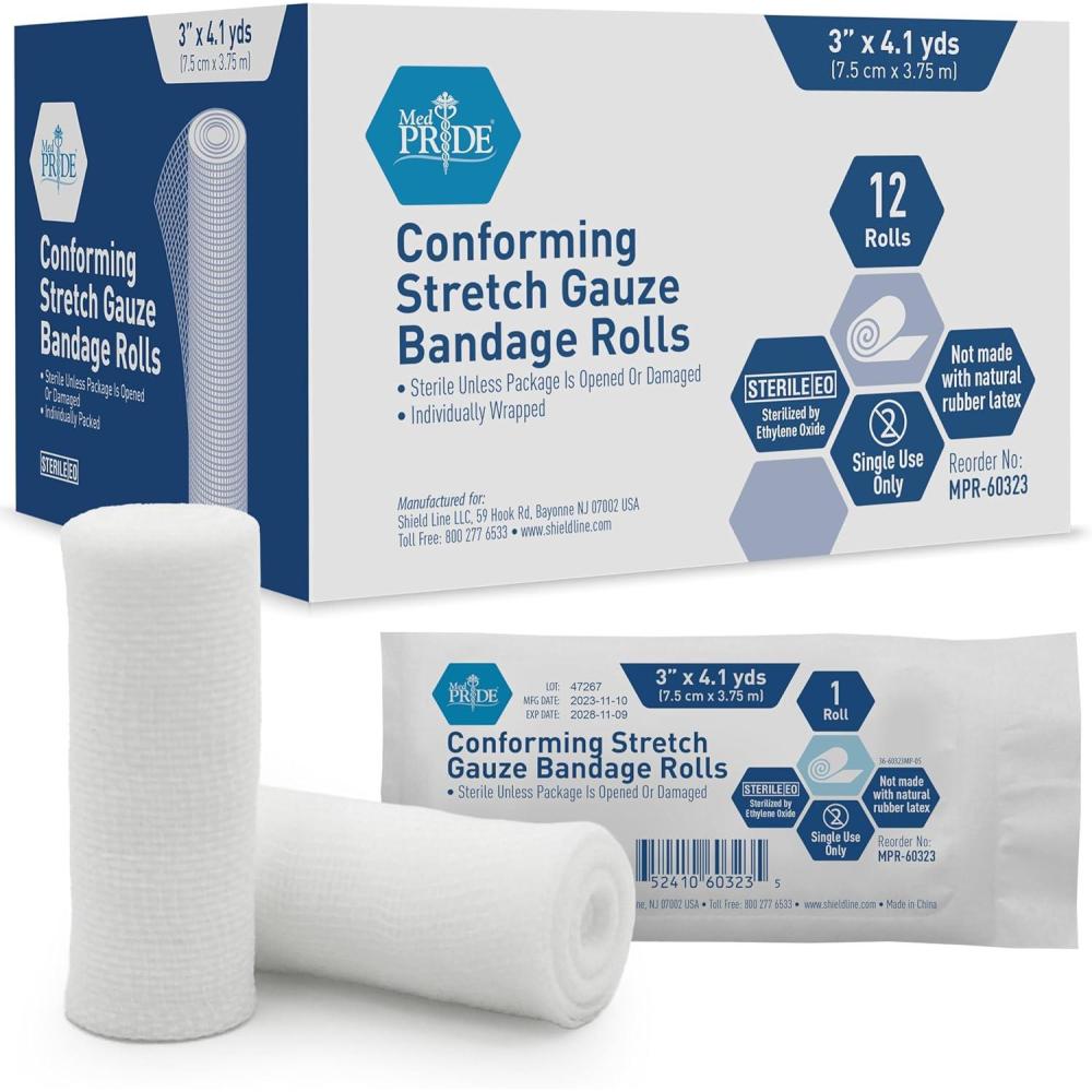 imageMED PRIDE Sterile Stretch Gauze Roll LatexFree NonAdherent Roller Bandage for Wound Care Soft and Elastic 6x1476 Inch Pack of 63x1476 Inch Pack of 12