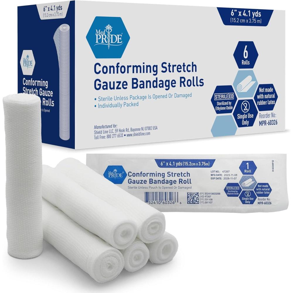 imageMED PRIDE Sterile Stretch Gauze Roll LatexFree NonAdherent Roller Bandage for Wound Care Soft and Elastic 6x1476 Inch Pack of 66x1476 Inch Pack of 6