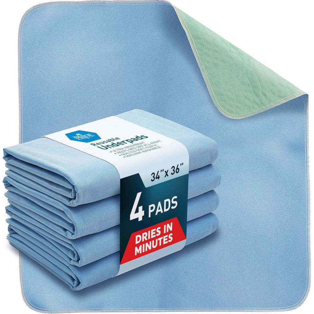 imageMED PRIDE Washable Reusable Bed Pads for Incontinence Adults Women 34 X 36 in 4 Pack High Absorbency Leakproof Underpads