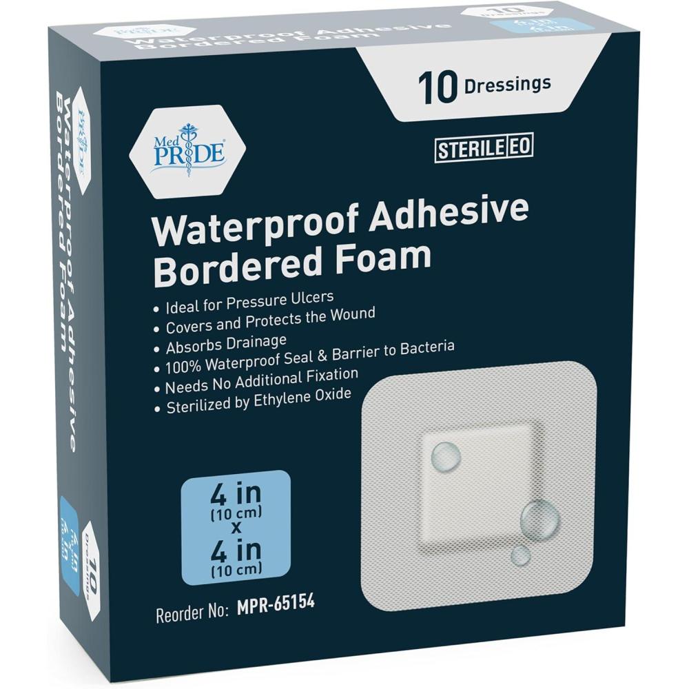 imageMED PRIDE Waterproof Silicone 6 X 6 Foam Wound Dressing 10Count Sterile Adhesive Border  Home or Emergency Healing Support  Partial or Shallow Drainage Coverage4x4 Inch Pack of 10
