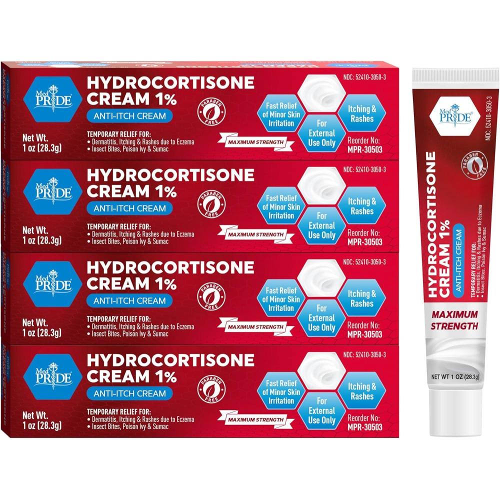 imageMED Pride Hydro Cortisone Hydrocortisone Cream 1 OTC Bulk Pack of 4 X 1 Oz AntiItch Ointment for Rash Eczema Bug Bites