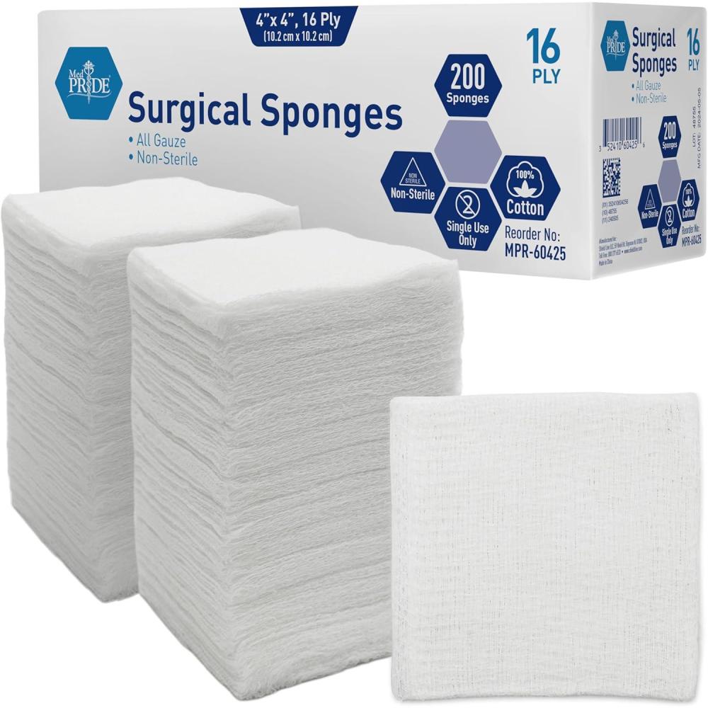 imageMedpride Surgical Sponges 2 x 2 200 Pack  Gauze Pads Non sterile  First Aid Wound Care Dressing Sponge  nWoven Medical NonAdherent Mesh Bandages  Absorbent for Injuries  4 Ply4x4 Inch Pack of 200