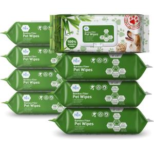 imageMED PRIDE 100 Bamboo Fiber Doggie Cleaning XL  Dog ampamp Cat Cleaning Wipes with Aloe Vera  Alcohol ampamp ParabenFree  8x8 Hypoallergenic Deodorizing Grooming Wipes  4 Packs 400 CountCase of 8 packs 800 wipes
