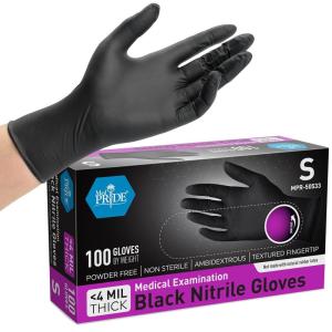 imageMED PRIDE Black Medical Nitrile Gloves Heavy Duty 5 Mil NonLatex PowderFree Versatile for Healthcare Tattoo Food Handling Small 100Count UltraStrong 6 mil Thick DisposableSmall Pack of 100