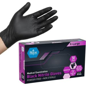 imageMED PRIDE Black Nitrile Exam Gloves  4 Mil Thick Disposable LatexPowderFree  For Surgical Doctors Hospital ampamp Home Use50