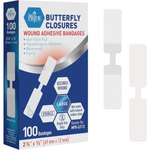 imageMED PRIDE Butterfly Tape Closures Bandages for Wound Closure Sterile Hypoallergenic Adhesive NonStick Pad LatexFree Pack of 100 Assorted Sizes LargeLarge
