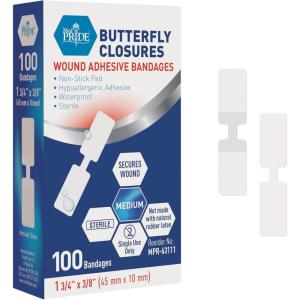 imageMED PRIDE Butterfly Tape Closures Bandages for Wound Closure Sterile Hypoallergenic Adhesive NonStick Pad LatexFree Pack of 100 Assorted Sizes LargeMedium