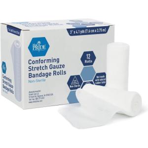 imageMED PRIDE Conforming Gauze Rolls First Aid Rolled Stretch Bandages for Wounds ampamp Injuries  Disposable Nonsterile Body Wrap Dressing for The Knee Ankle Hands Wrist White 3x 41 yd