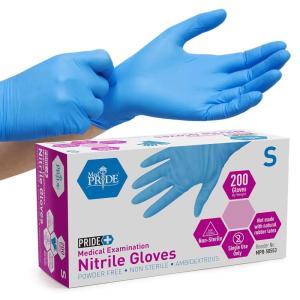 imageMED PRIDE Disposable Blue Nitrile Gloves Pack of 200 Ideal for Medical First Responders Law Enforcement Tattoo Artists Food Vendors Painters Cleaners Pet Care and MoreSmall Pack of 200
