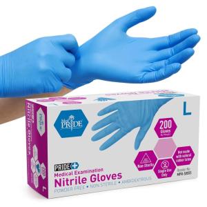 imageMED PRIDE Disposable Blue Nitrile Gloves Pack of 200 Ideal for Medical First Responders Law Enforcement Tattoo Artists Food Vendors Painters Cleaners Pet Care and MoreLarge Pack of 200
