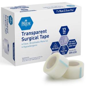 imageMED PRIDE Hypoallergenic Adhesive Surgical Tape 12 Pack Breathable First Aid Med Tape Latex ampamp Rubber Free 1quot X 10 yds ClearTransparent1 X 10 yds