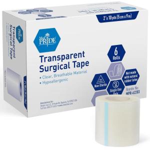 imageMED PRIDE Hypoallergenic Adhesive Surgical Tape 12 Pack Breathable First Aid Med Tape Latex ampamp Rubber Free 1quot X 10 yds ClearTransparent2 x 10 yards